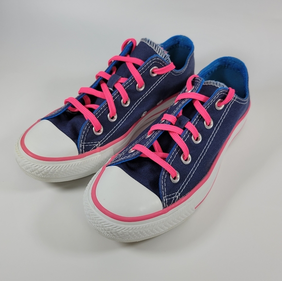 Converse All Star Double Tongue Low Top Shoes Blue Hot Pink Size Womens 6 - Picture 11 of 14
